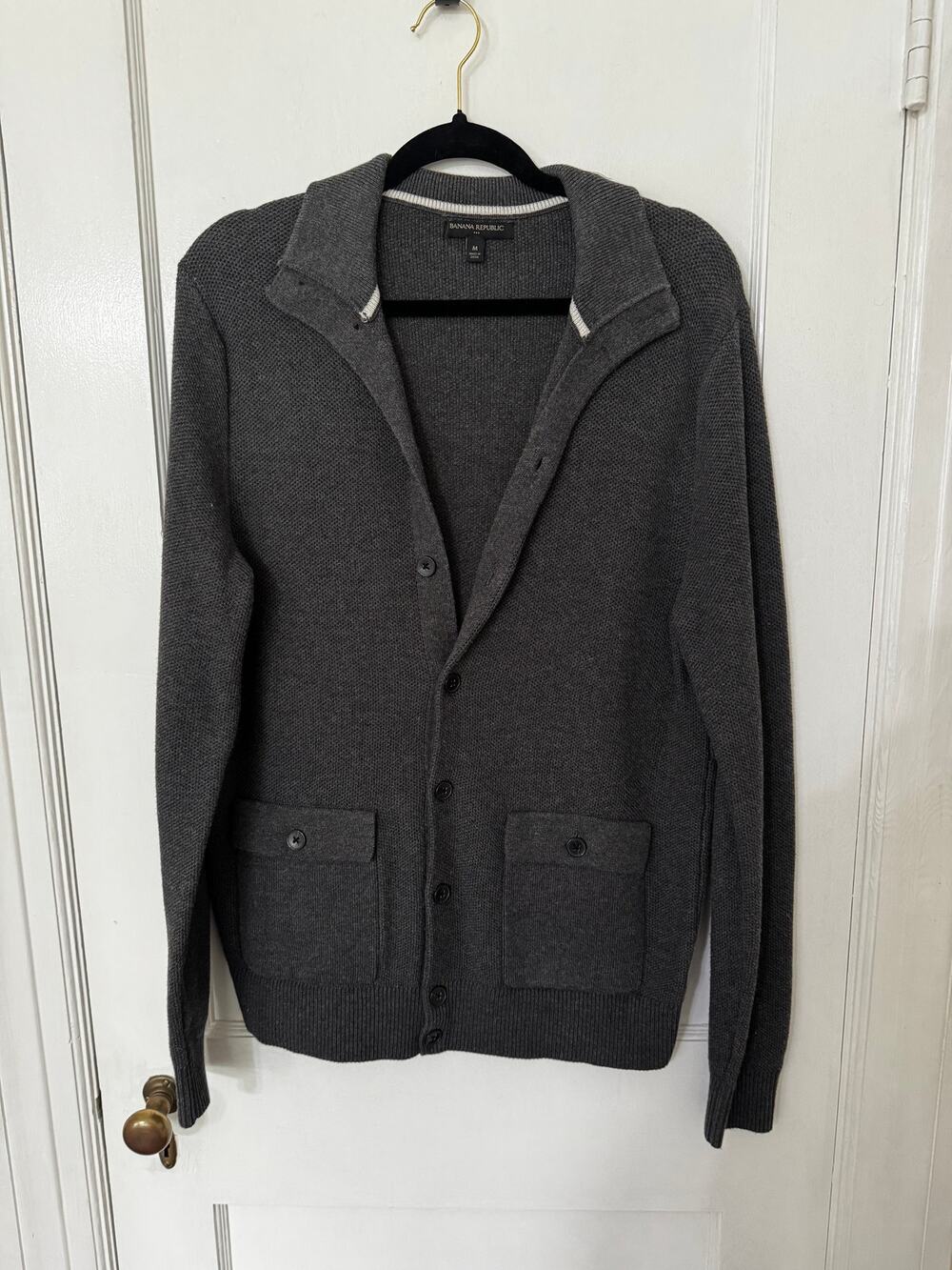 Banana Republic Gray Knit Mock-Neck Cardigan Sweater